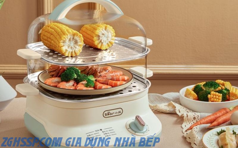 Máy hấp hiện đại thường được trang bị nhiều tầng, cho phép bạn hấp nhiều món ăn cùng một lúc